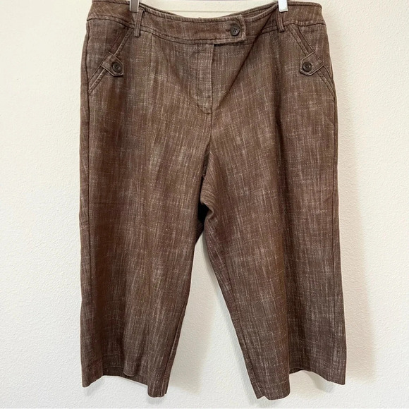 Sandro Wide Leg Cropped Pants Textured Stretch Cotton Brown Women’s Size 18W - Picture 1 of 9